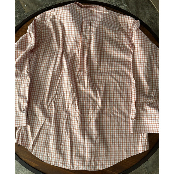 Brooks Brothers 346 Men Size LR Orange White Check Regular Fit Long Sleeve Shirt - Picture 9 of 10